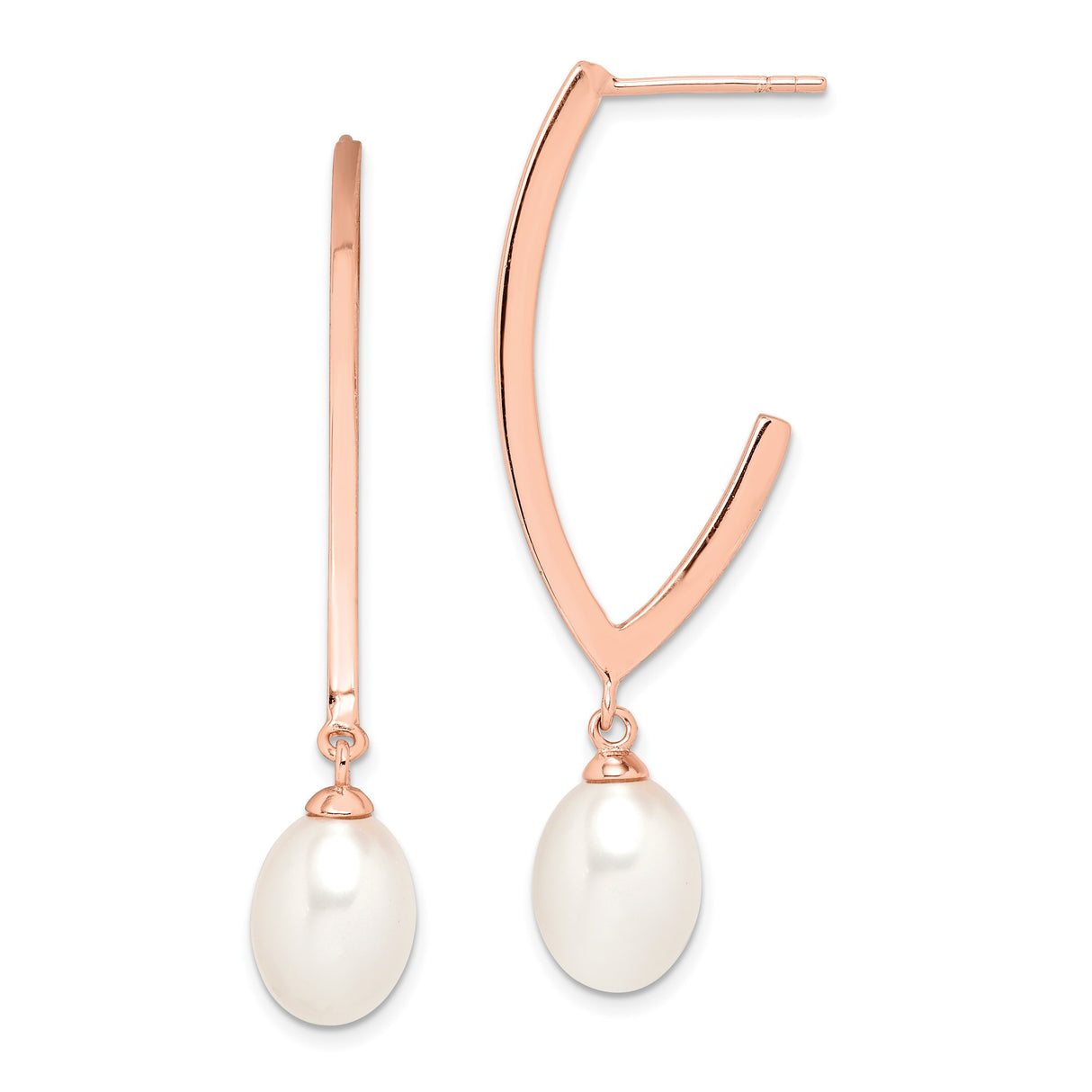Sterling Silver Teardrop Earrings with Freshwater Pearls, Rose Gold Finish, Modern Minimalist Design
