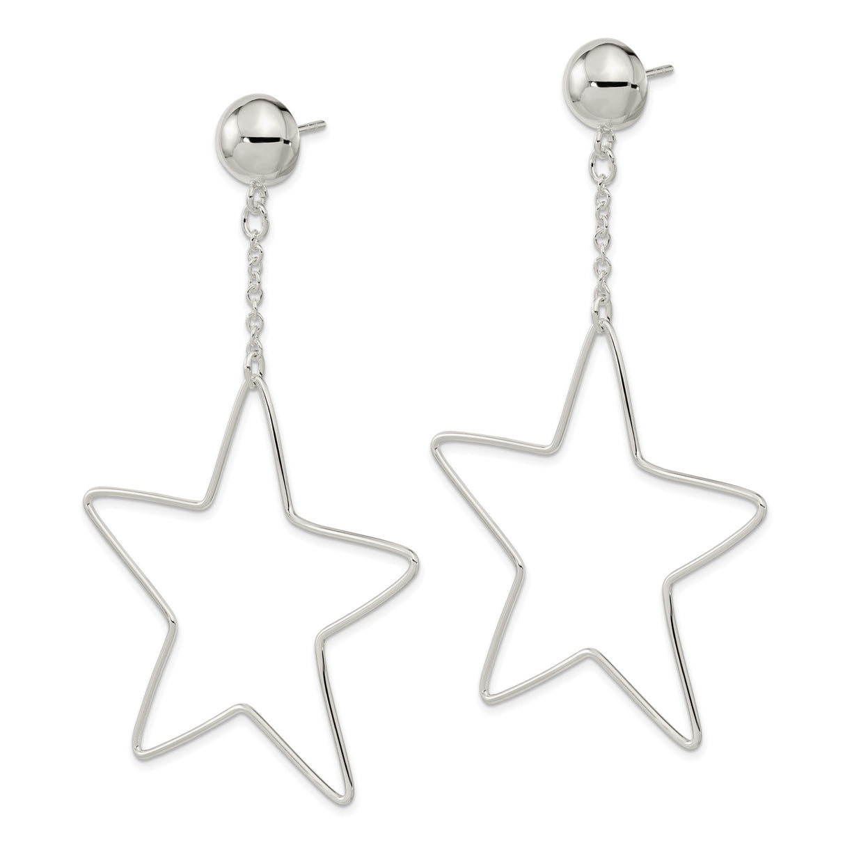 Sterling Silver Star Drop Earrings with Open Wireframe Star Charm on Delicate Chain