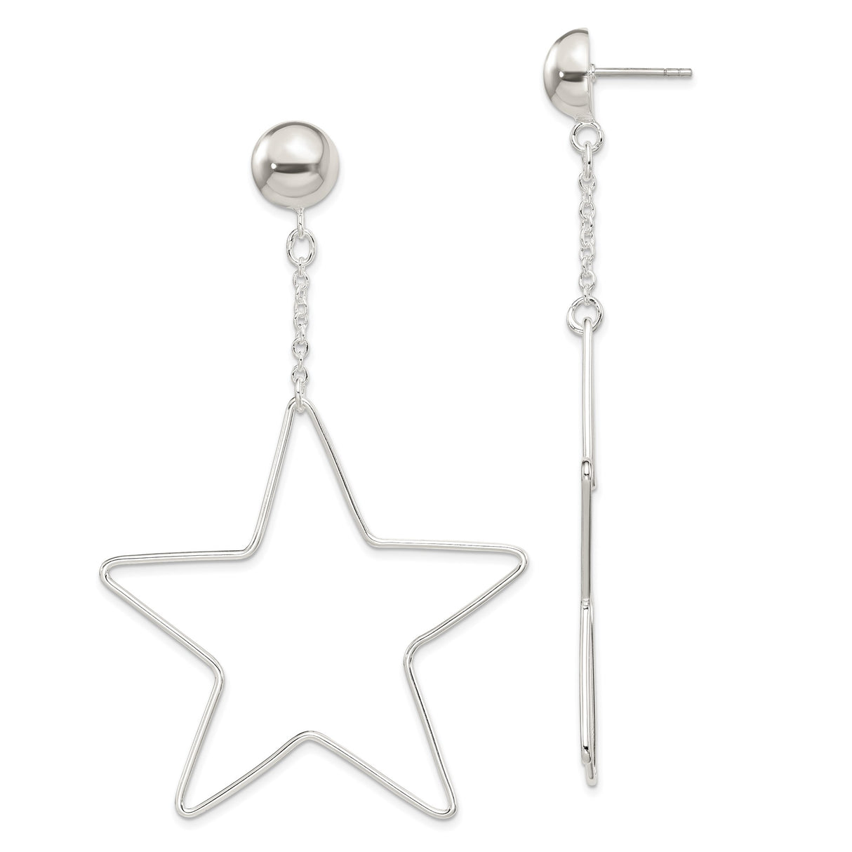Sterling Silver Star Drop Earrings with Open Wireframe Star Charm on Delicate Chain