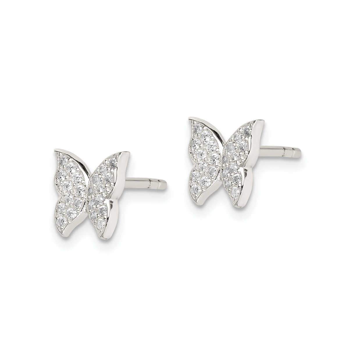 Sterling Silver Butterfly Stud Earrings with Pavé Cubic Zirconia, Nature-Inspired Design