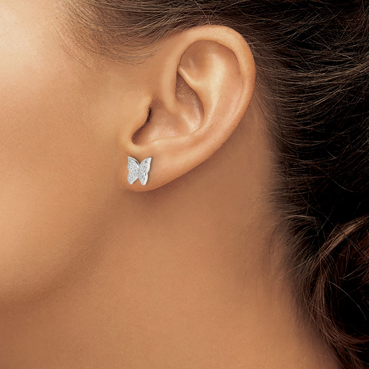 Sterling Silver Butterfly Stud Earrings with Pavé Cubic Zirconia, Nature-Inspired Design
