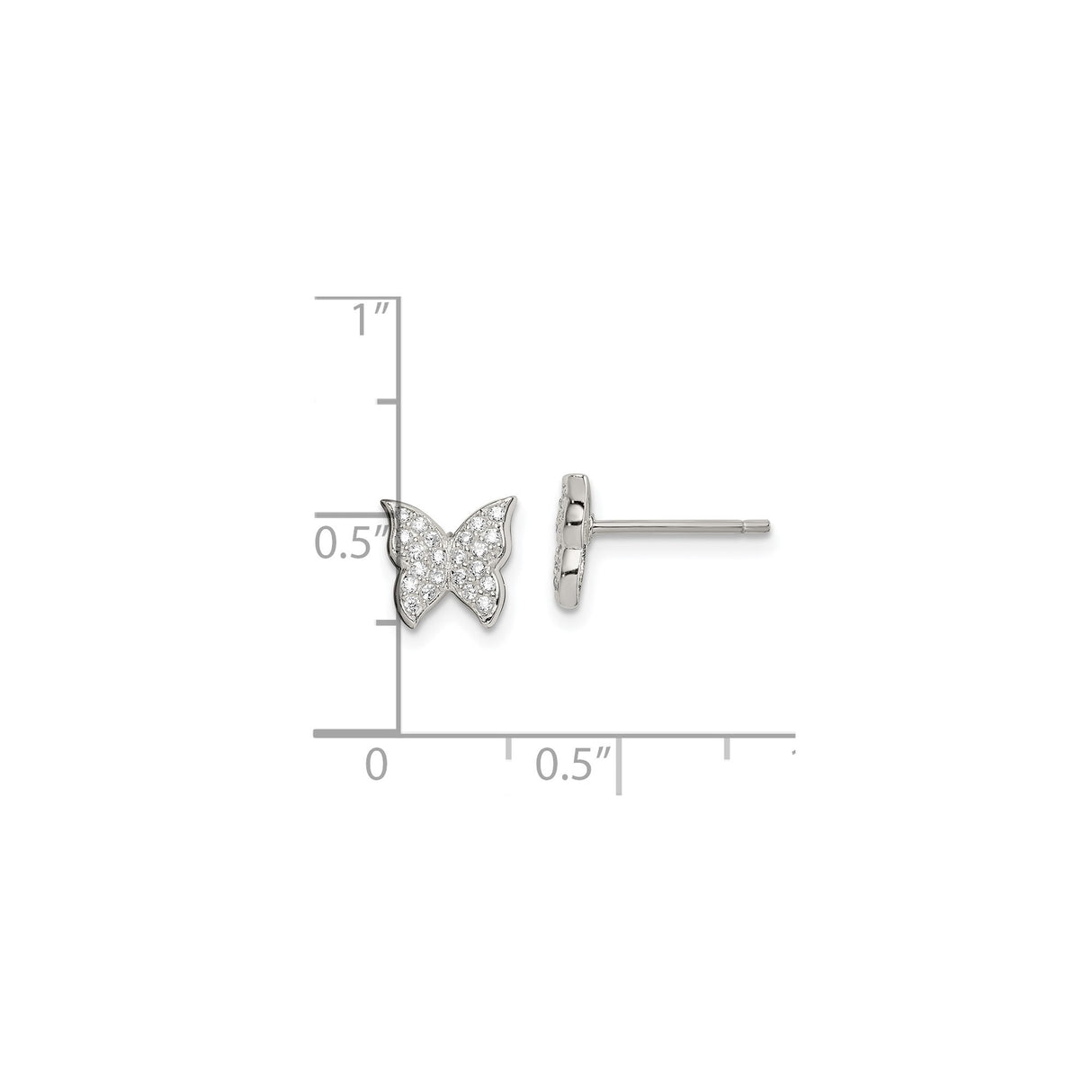 Sterling Silver Butterfly Stud Earrings with Pavé Cubic Zirconia, Nature-Inspired Design