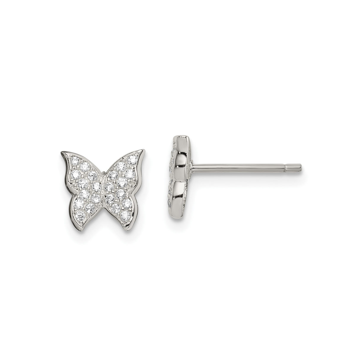 Sterling Silver Butterfly Stud Earrings with Pavé Cubic Zirconia, Nature-Inspired Design