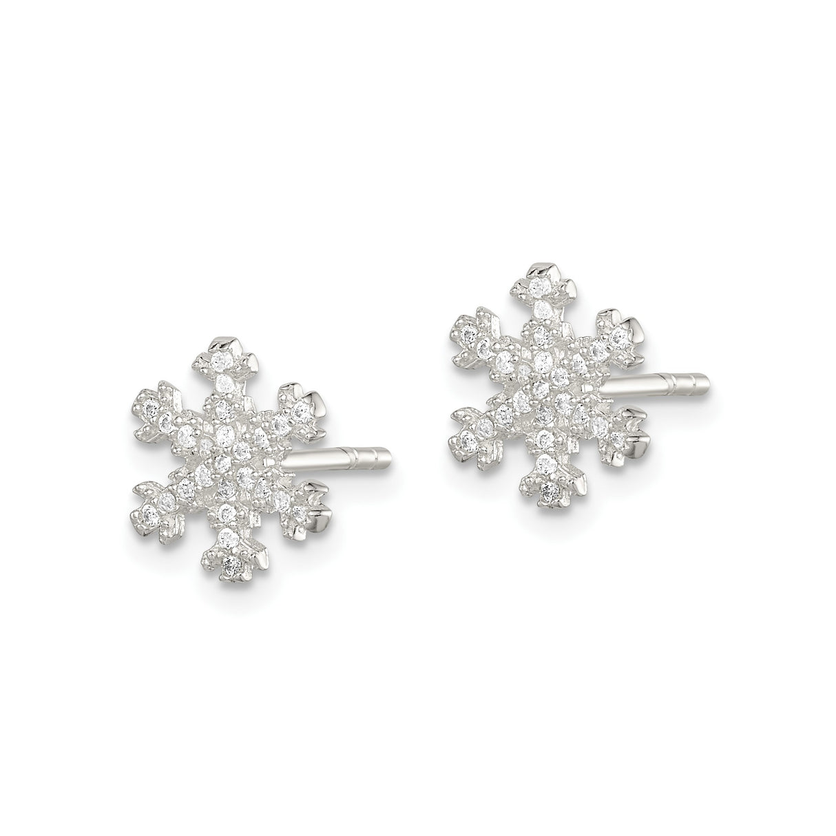 Sterling Silver Snowflake Stud Earrings with Cubic Zirconia, Winter Holiday Jewelry for Women