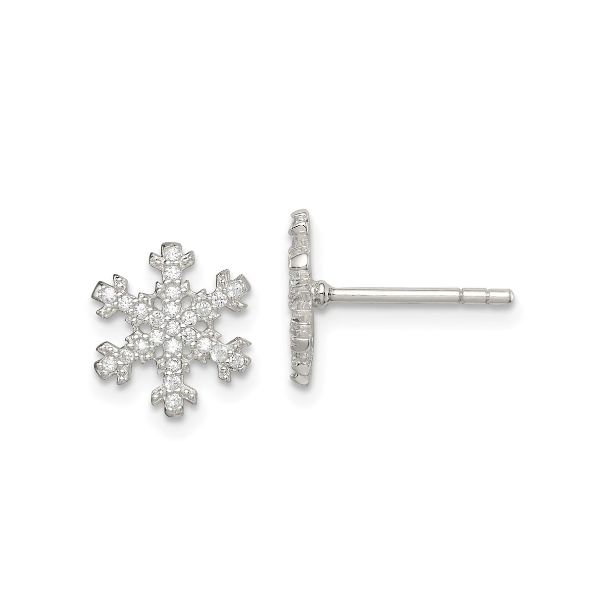 Sterling Silver Snowflake Stud Earrings with Cubic Zirconia, Winter Holiday Jewelry for Women