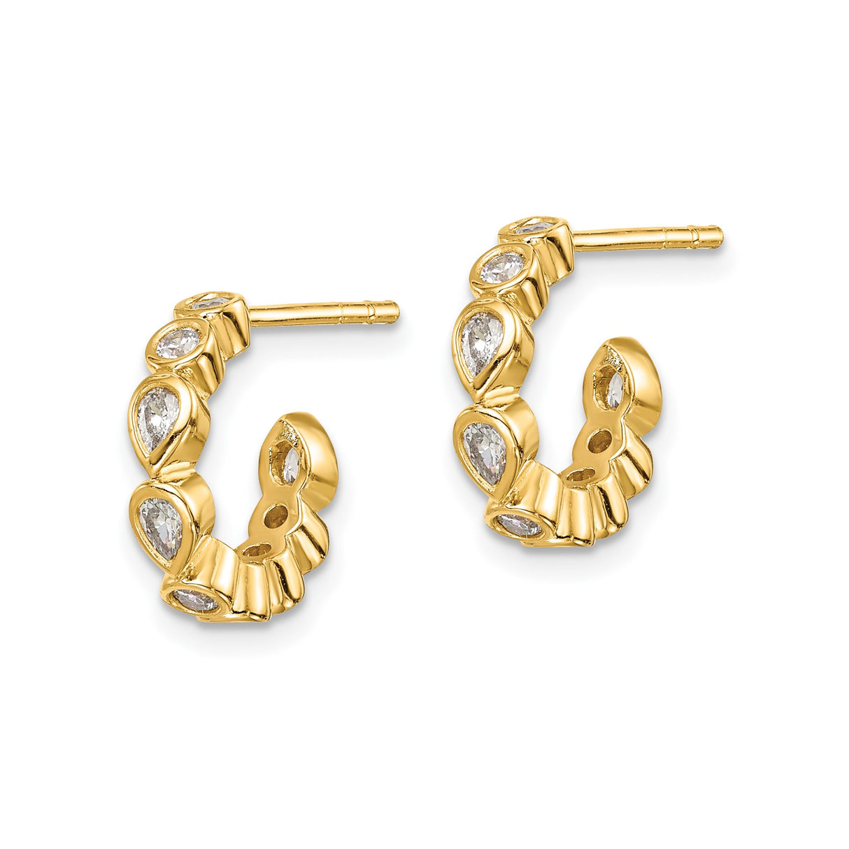 Sterling Silver Hoop Earrings with Teardrop Cubic Zirconia and Textured Design