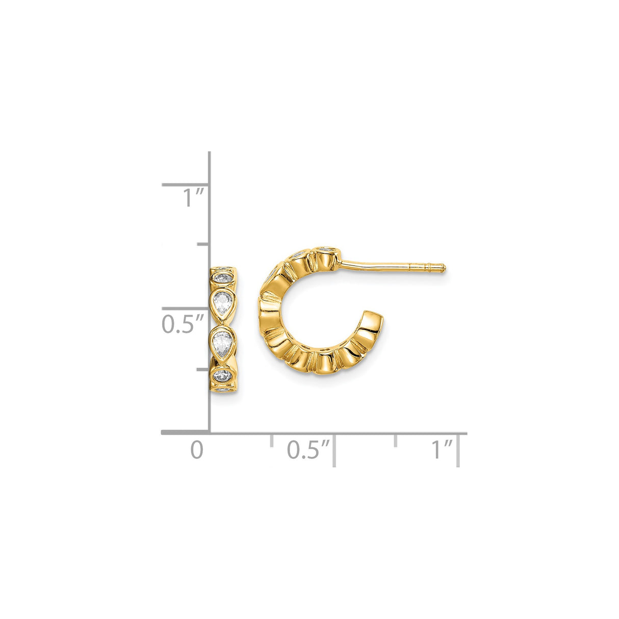 Sterling Silver Hoop Earrings with Teardrop Cubic Zirconia and Textured Design