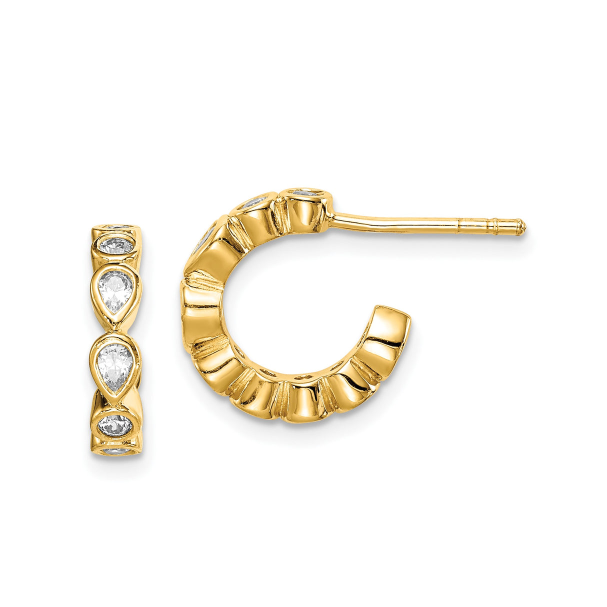 Sterling Silver Hoop Earrings with Teardrop Cubic Zirconia and Textured Design