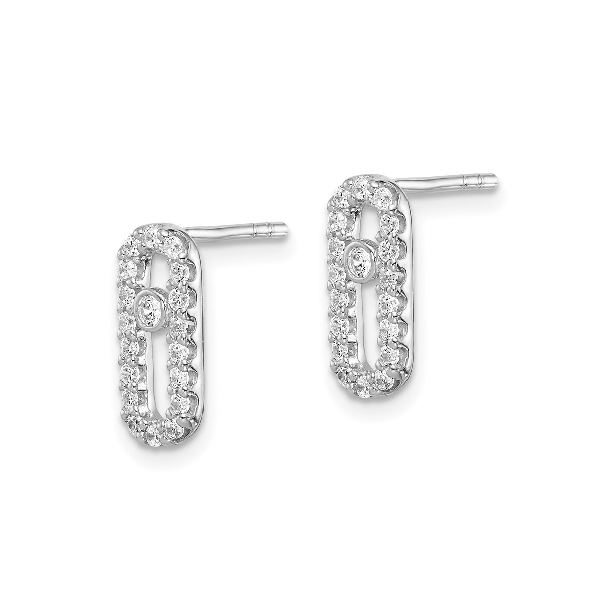 Sterling Silver Stud Earrings with Cubic Zirconia, Open Oval Design and Halo Style