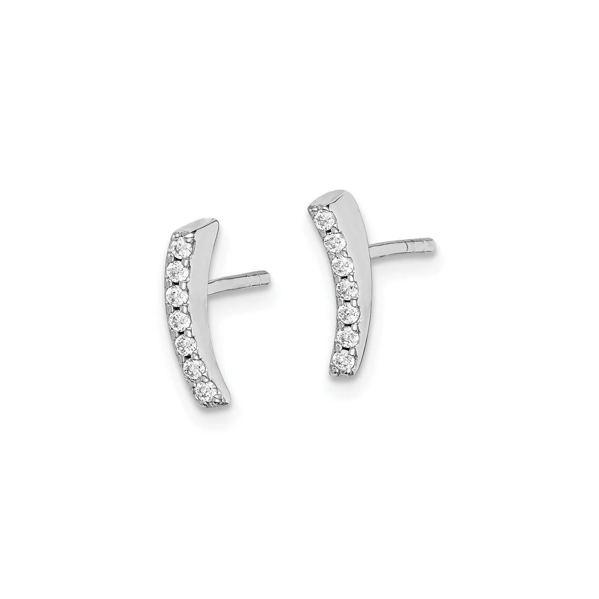 Sterling Silver Curved Bar Stud Earrings with Cubic Zirconia, Modern Minimalist Design