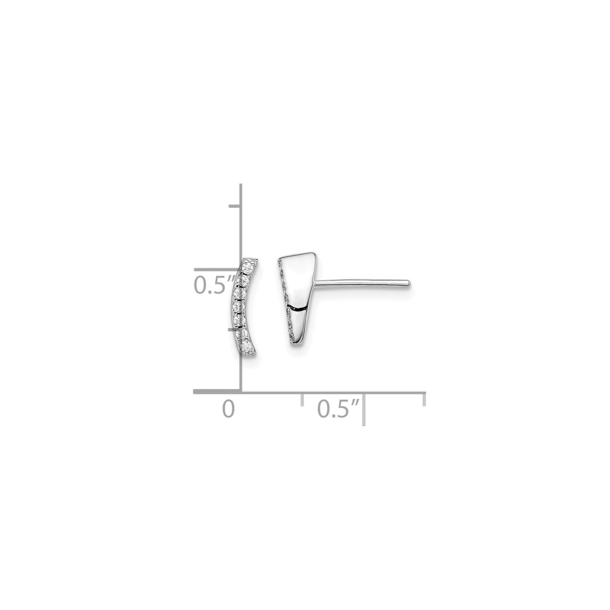 Sterling Silver Curved Bar Stud Earrings with Cubic Zirconia, Modern Minimalist Design
