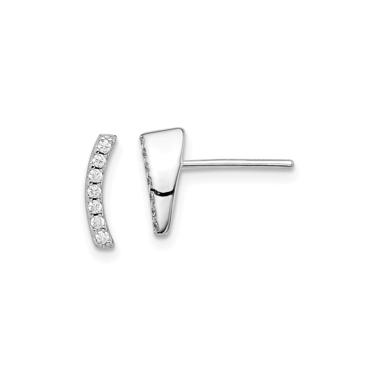 Sterling Silver Curved Bar Stud Earrings with Cubic Zirconia, Modern Minimalist Design
