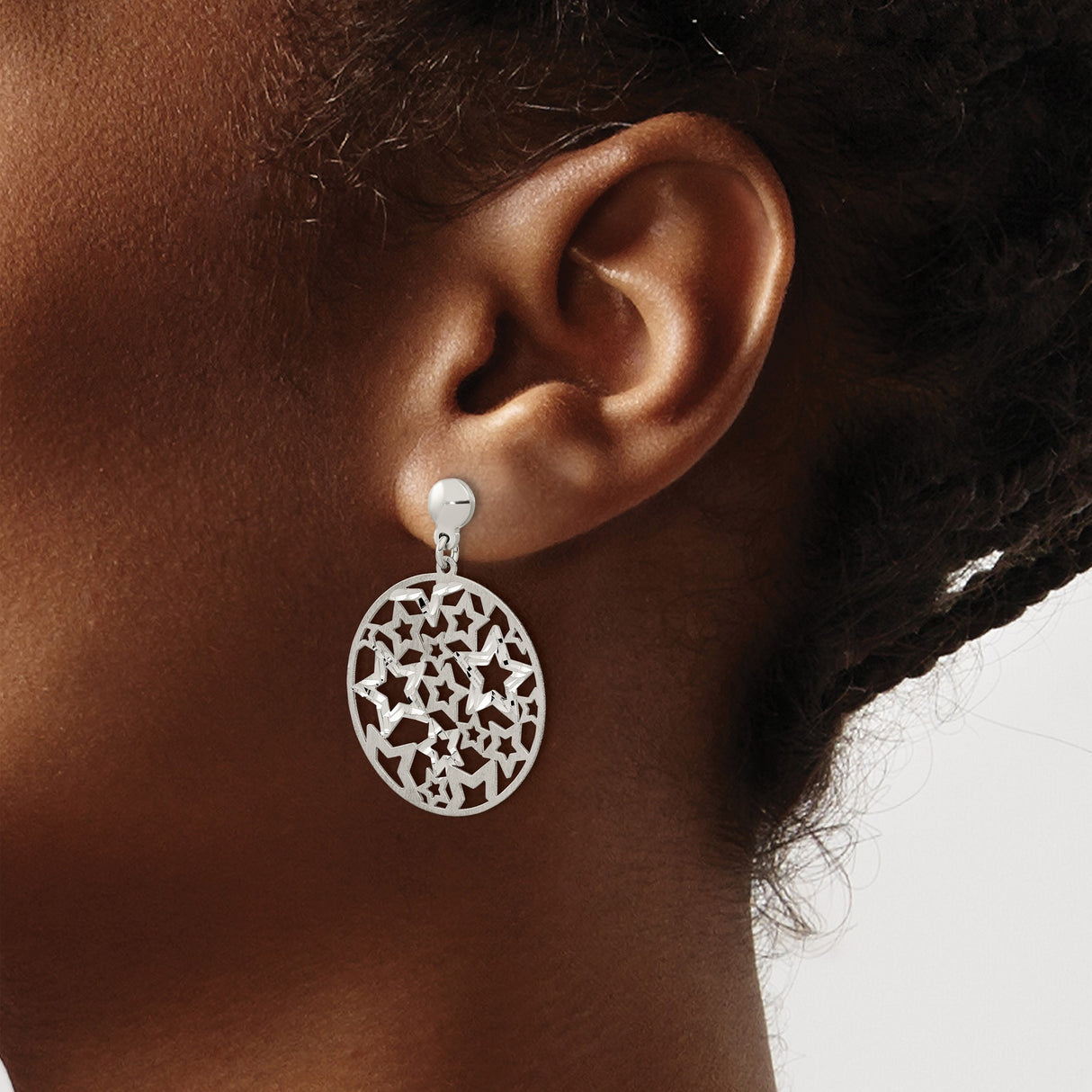 Sterling Silver Drop Earrings with Star and Celestial Cutout Design, Brushed Finish