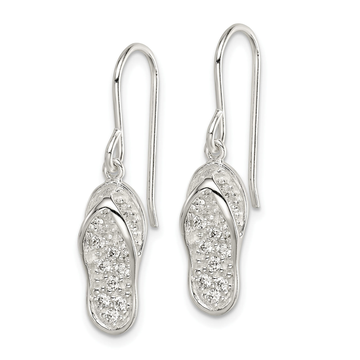Sterling Silver Dangle Earrings with Cubic Zirconia and Flip Flop Sandal Charms, Beach Vacation Style