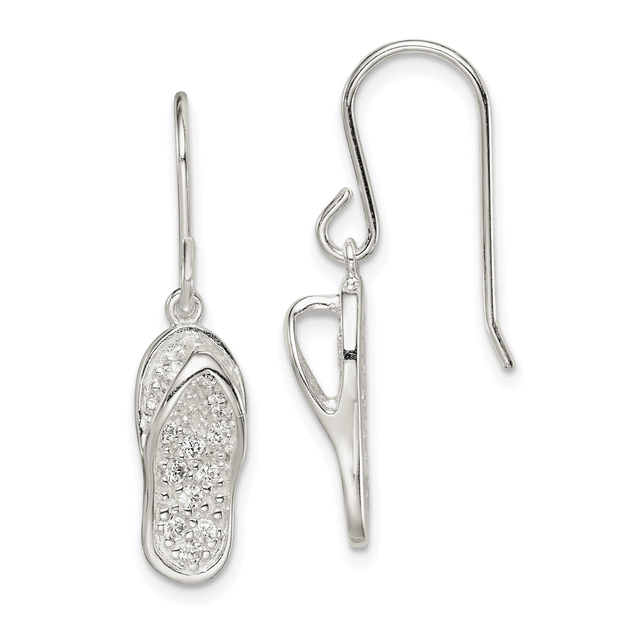 Sterling Silver Dangle Earrings with Cubic Zirconia and Flip Flop Sandal Charms, Beach Vacation Style
