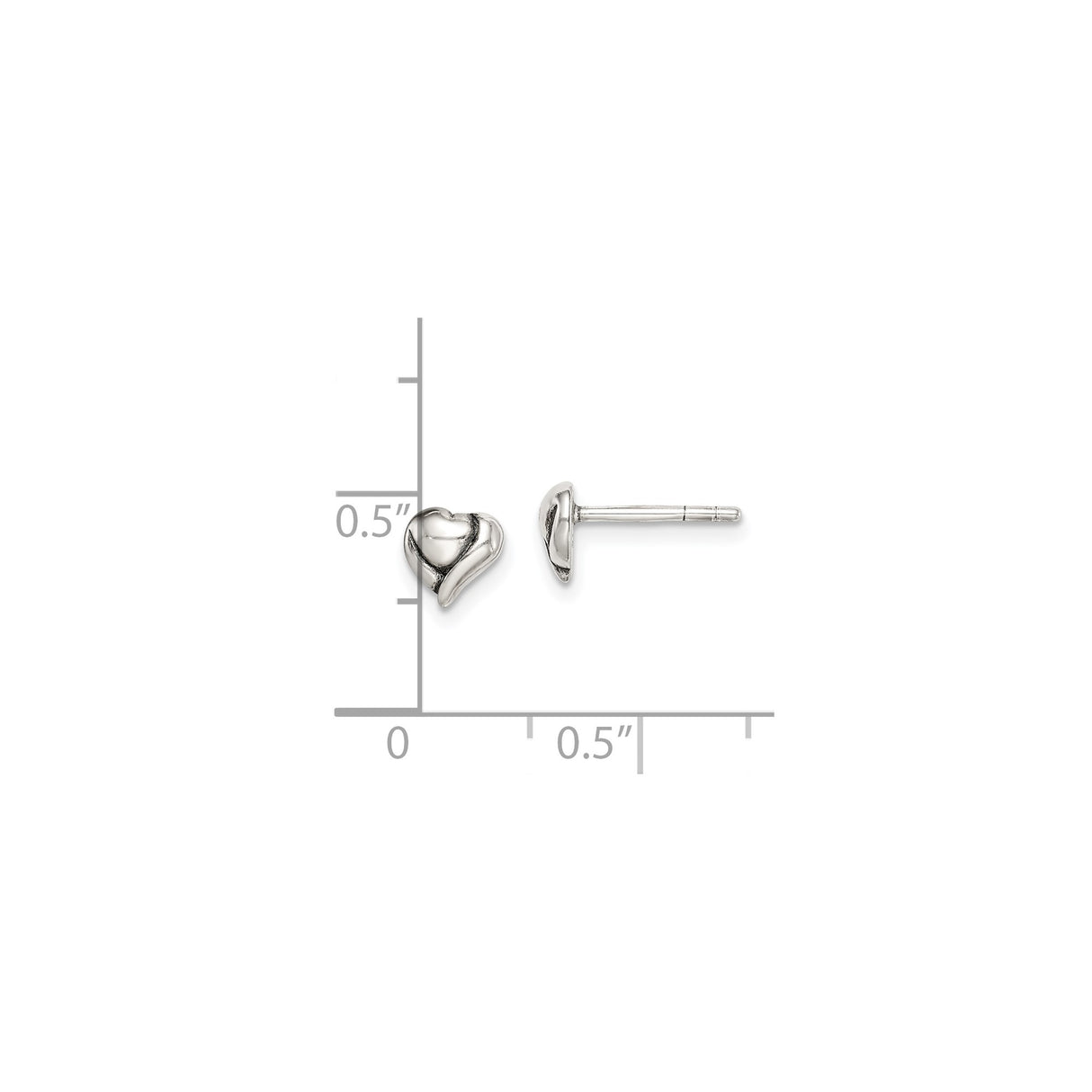 Sterling Silver Heart Stud Earrings with Flowing Sculpted Design for Women