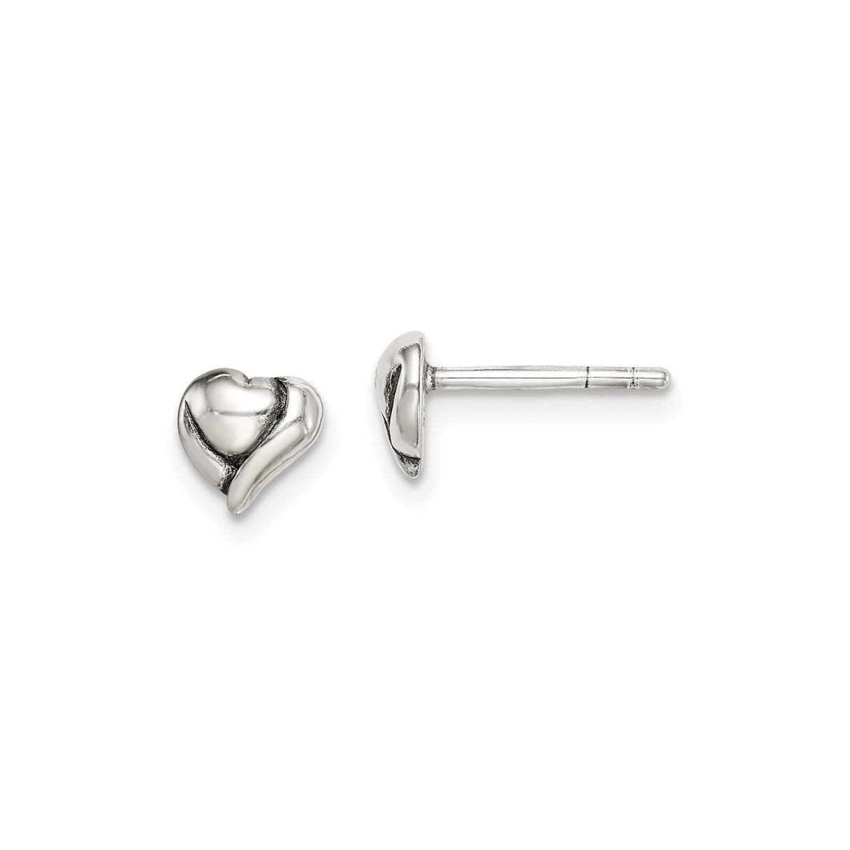 Sterling Silver Heart Stud Earrings with Flowing Sculpted Design for Women