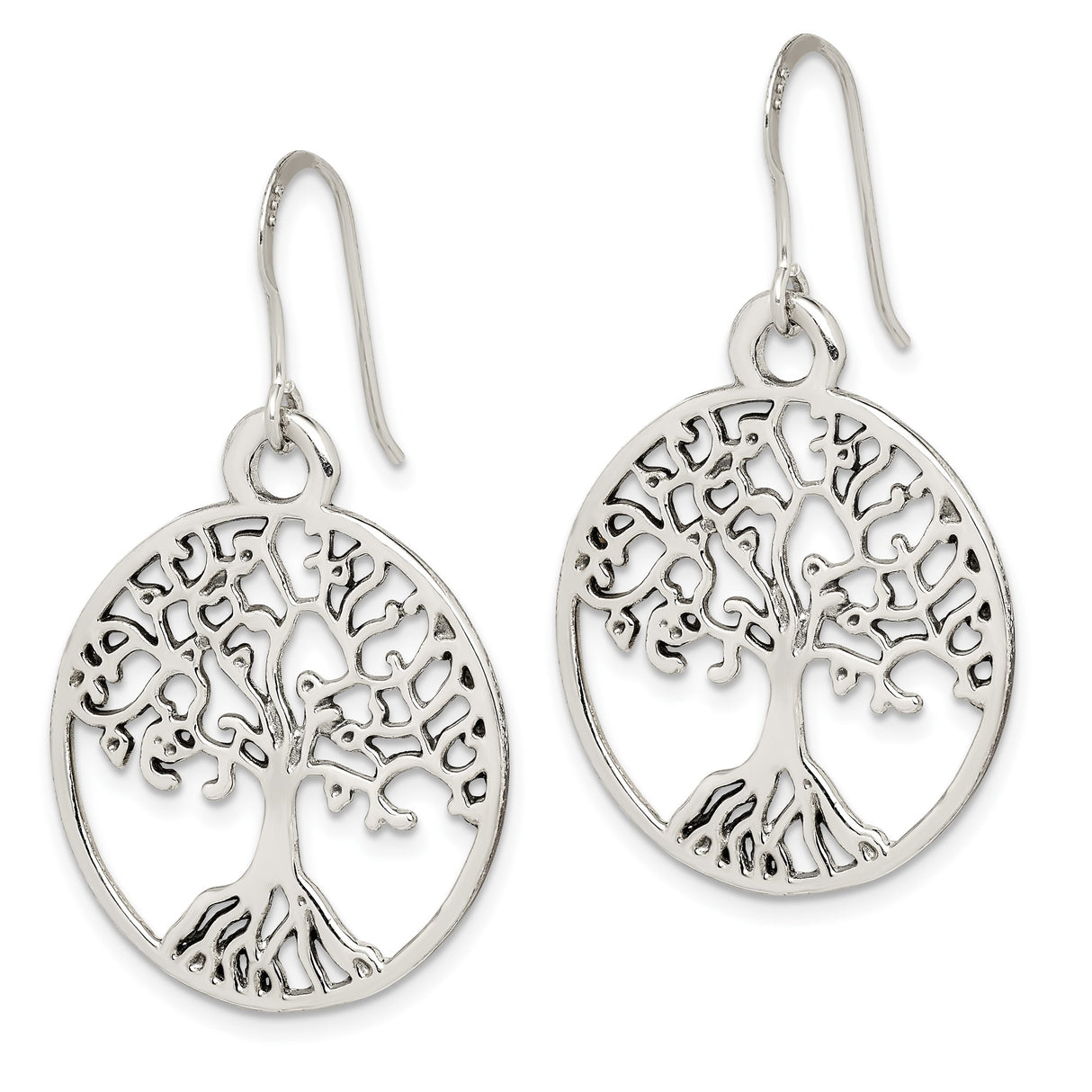 Sterling Silver Dangle Earrings with Tree of Life Cutout Design, Nature Inspired Celtic Jewelry