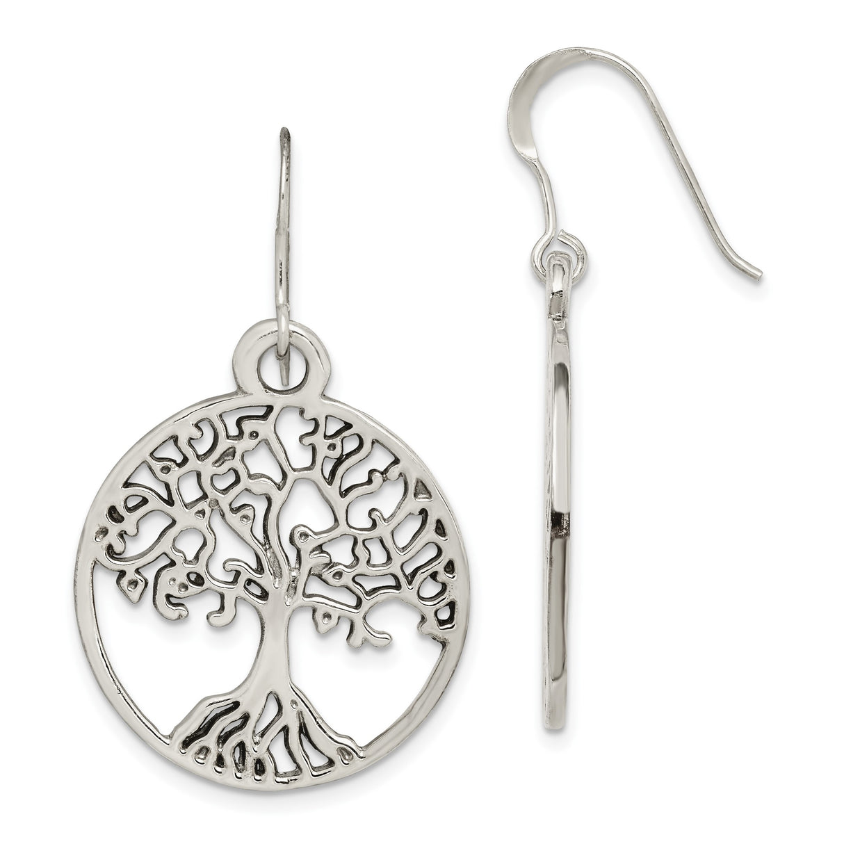 Sterling Silver Dangle Earrings with Tree of Life Cutout Design, Nature Inspired Celtic Jewelry