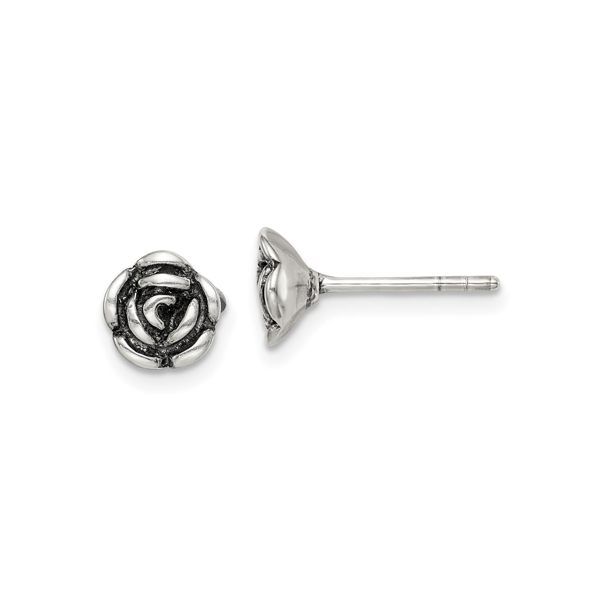 Sterling Silver Rose Stud Earrings, Realistic Floral Design, Botanical Style