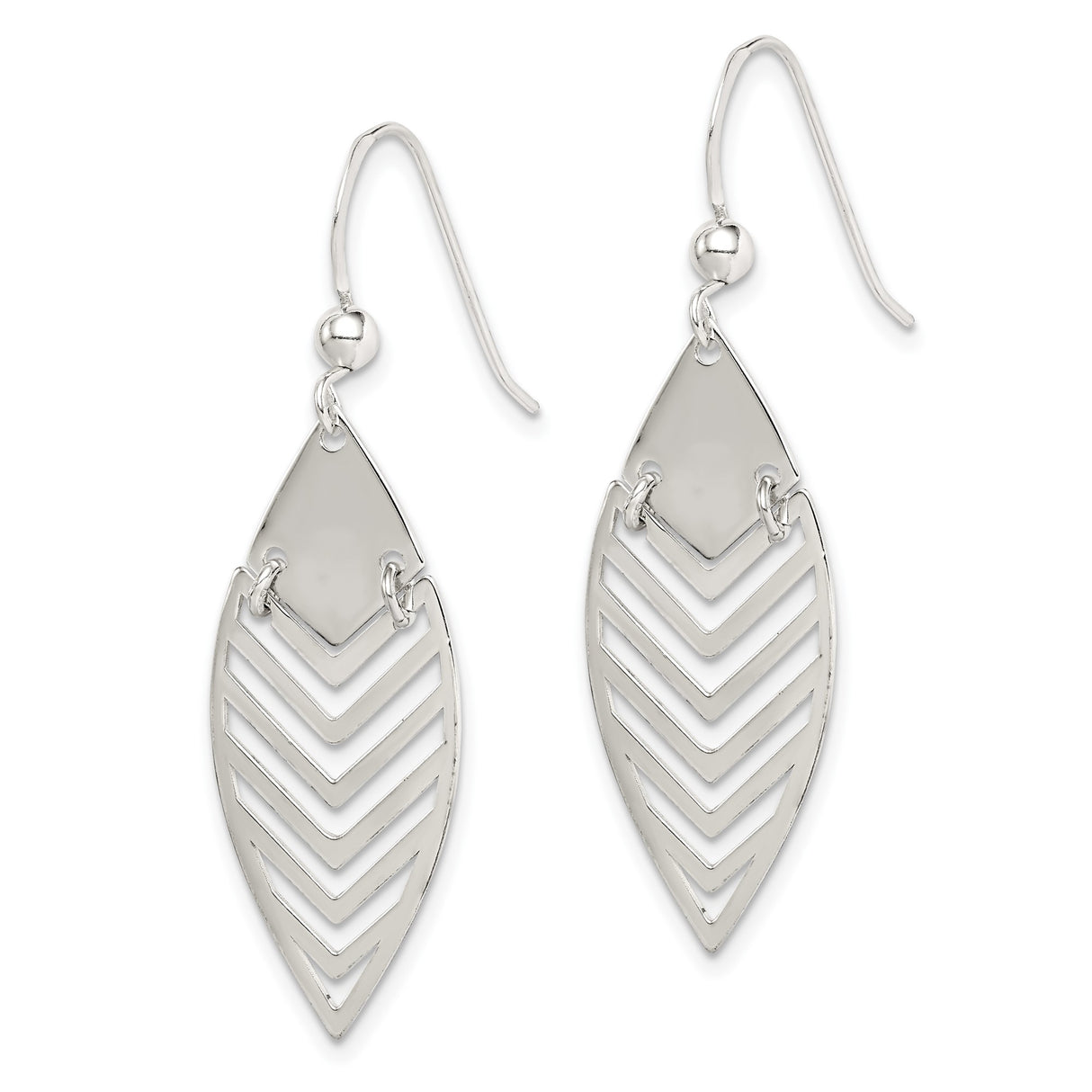 Sterling Silver Dangle Earrings with Chevron Cutout in Marquise Shape, Minimalist Geometric Design
