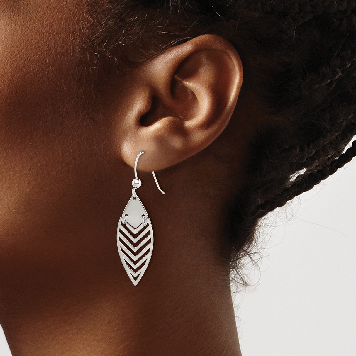 Sterling Silver Dangle Earrings with Chevron Cutout in Marquise Shape, Minimalist Geometric Design