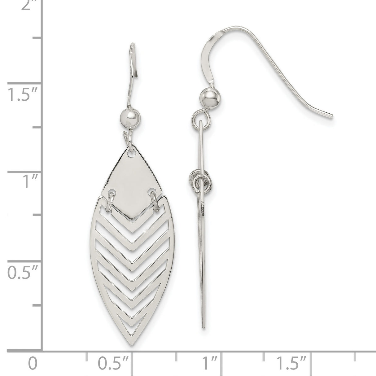 Sterling Silver Dangle Earrings with Chevron Cutout in Marquise Shape, Minimalist Geometric Design