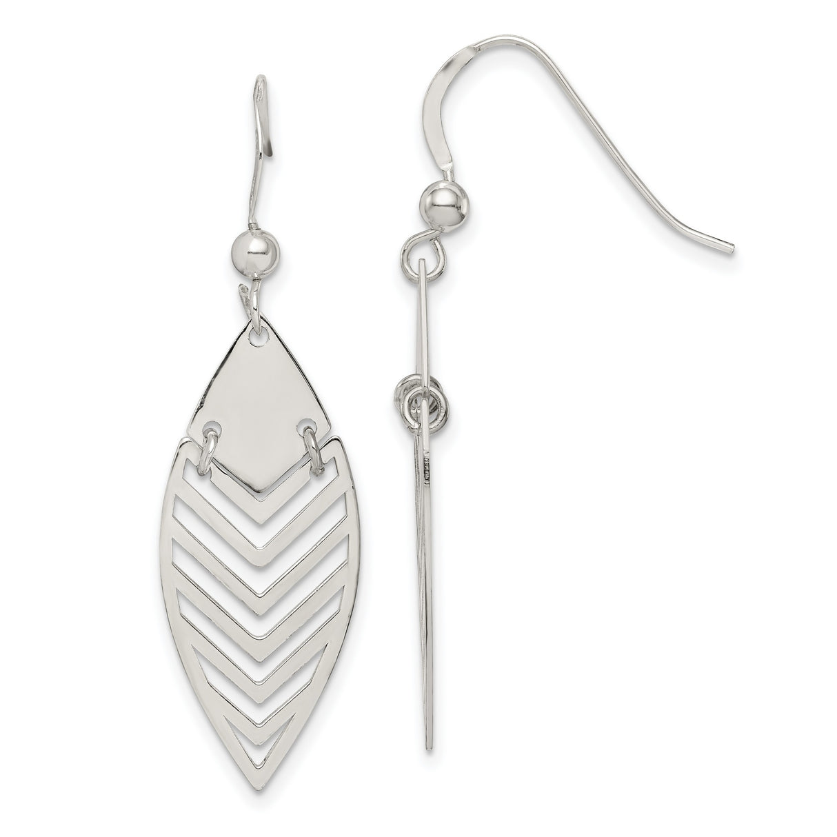 Sterling Silver Dangle Earrings with Chevron Cutout in Marquise Shape, Minimalist Geometric Design