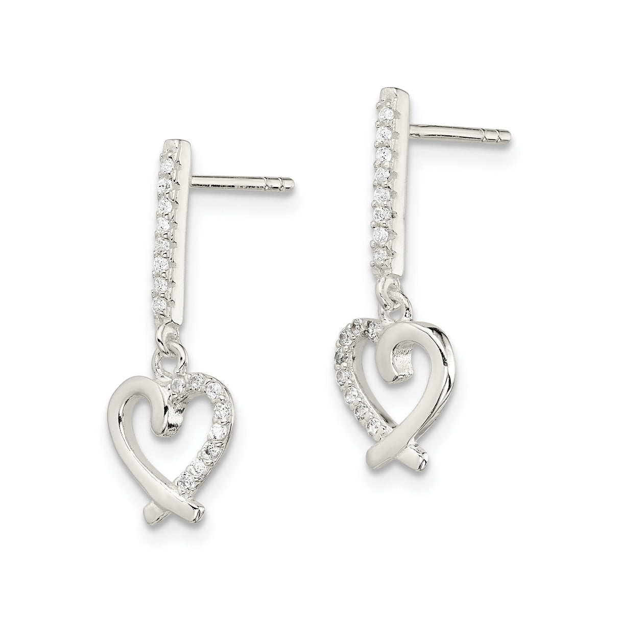Sterling Silver Dangle Earrings with Cubic Zirconia, Open Heart Design, Romantic Drop Style