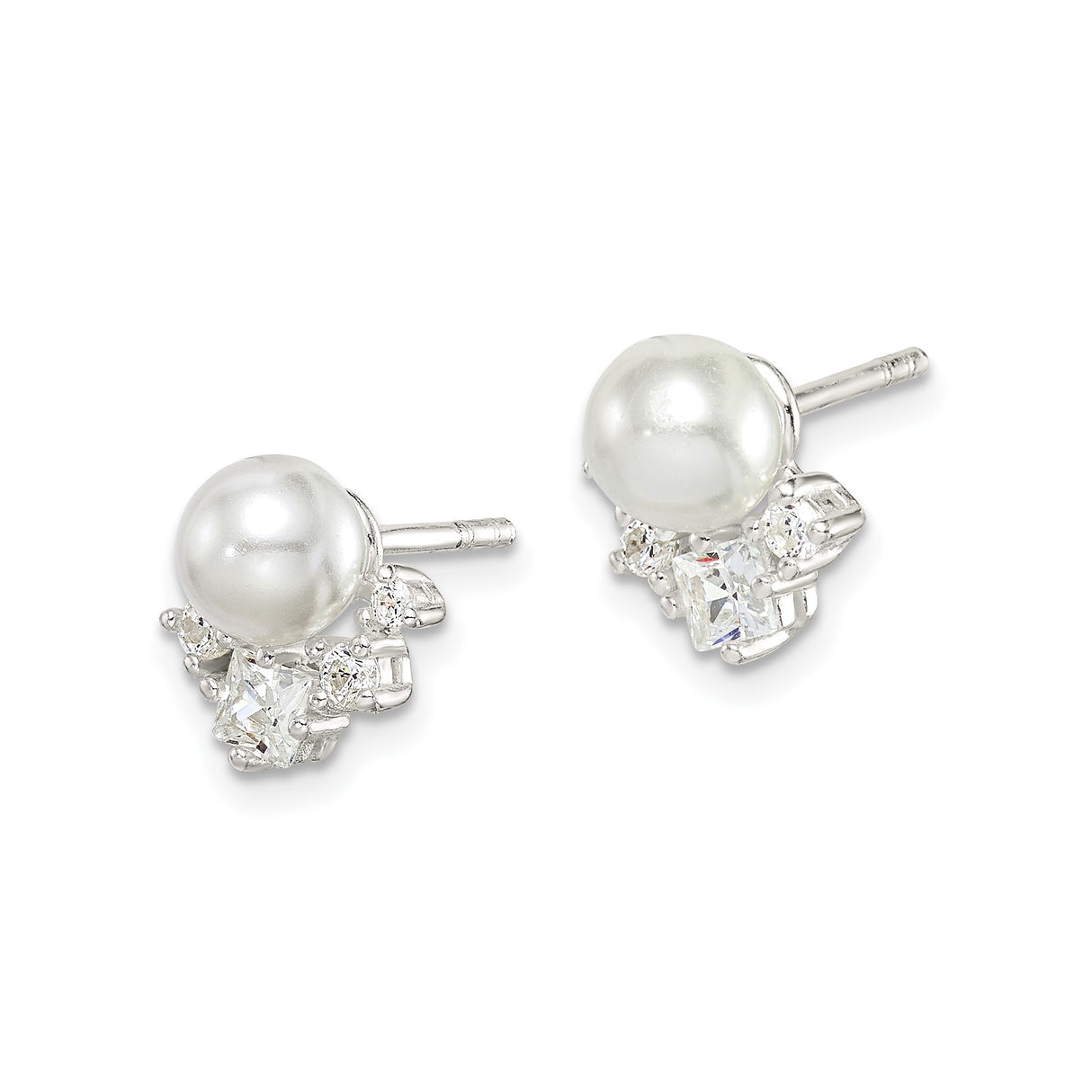 Sterling Silver Pearl Stud Earrings with Cubic Zirconia Cluster Design for Women