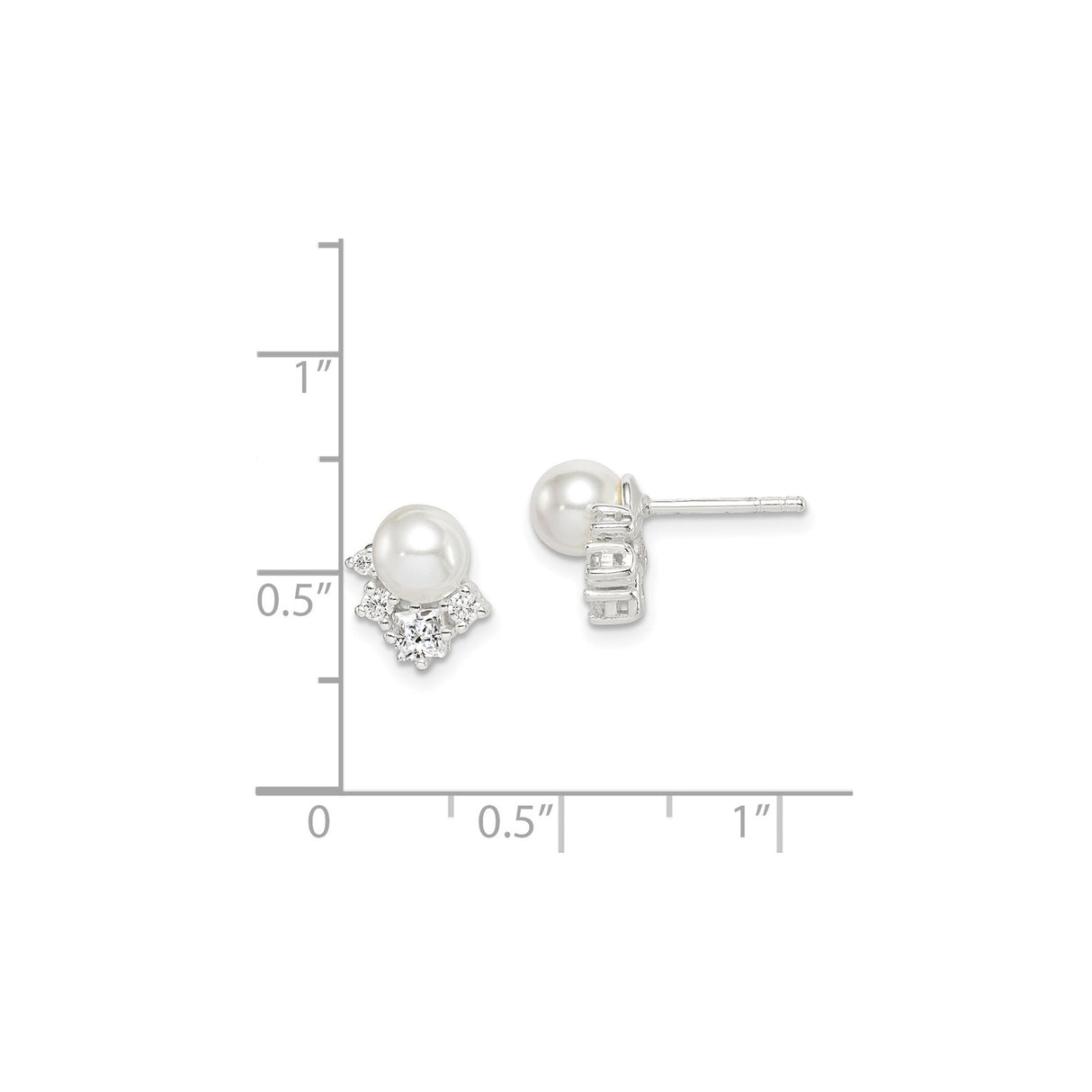 Sterling Silver Pearl Stud Earrings with Cubic Zirconia Cluster Design for Women