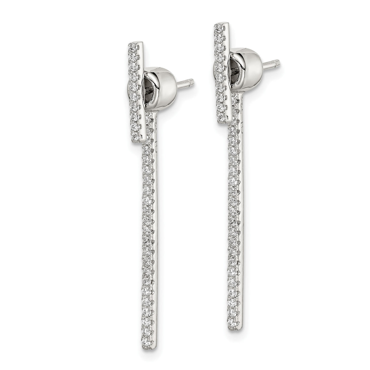 Sterling Silver Drop Earrings with Cubic Zirconia, Vertical Bar Dangle Minimalist Style