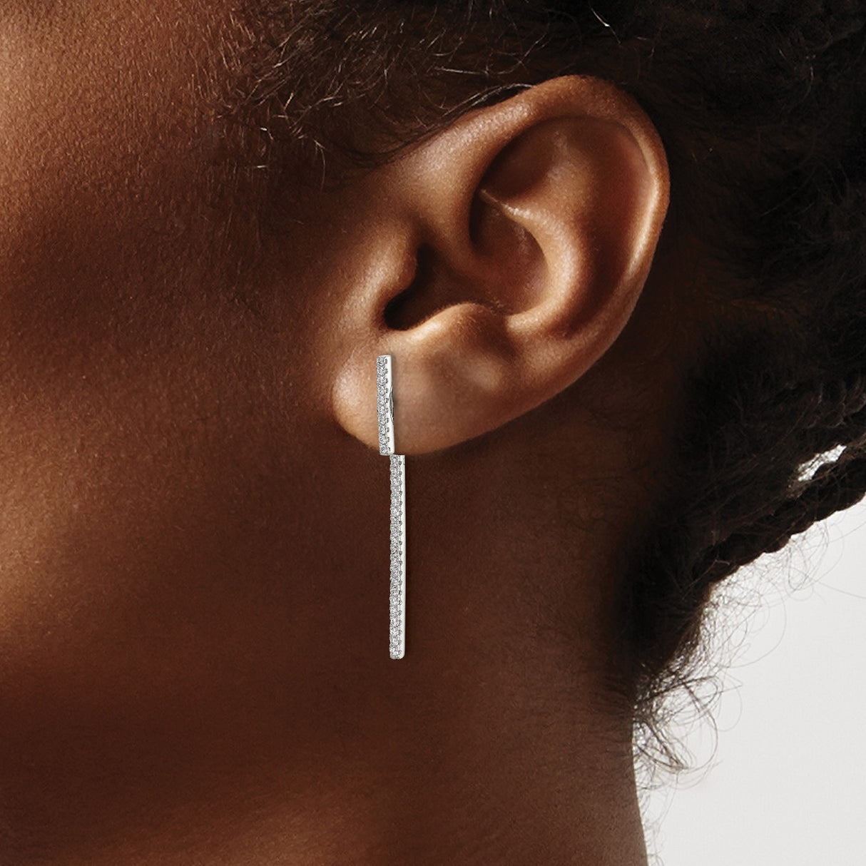 Sterling Silver Drop Earrings with Cubic Zirconia, Vertical Bar Dangle Minimalist Style