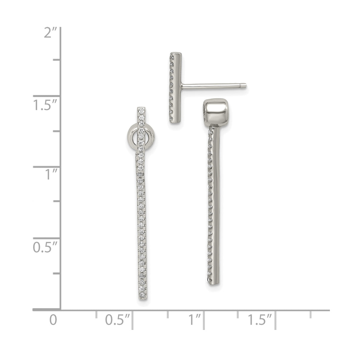 Sterling Silver Drop Earrings with Cubic Zirconia, Vertical Bar Dangle Minimalist Style