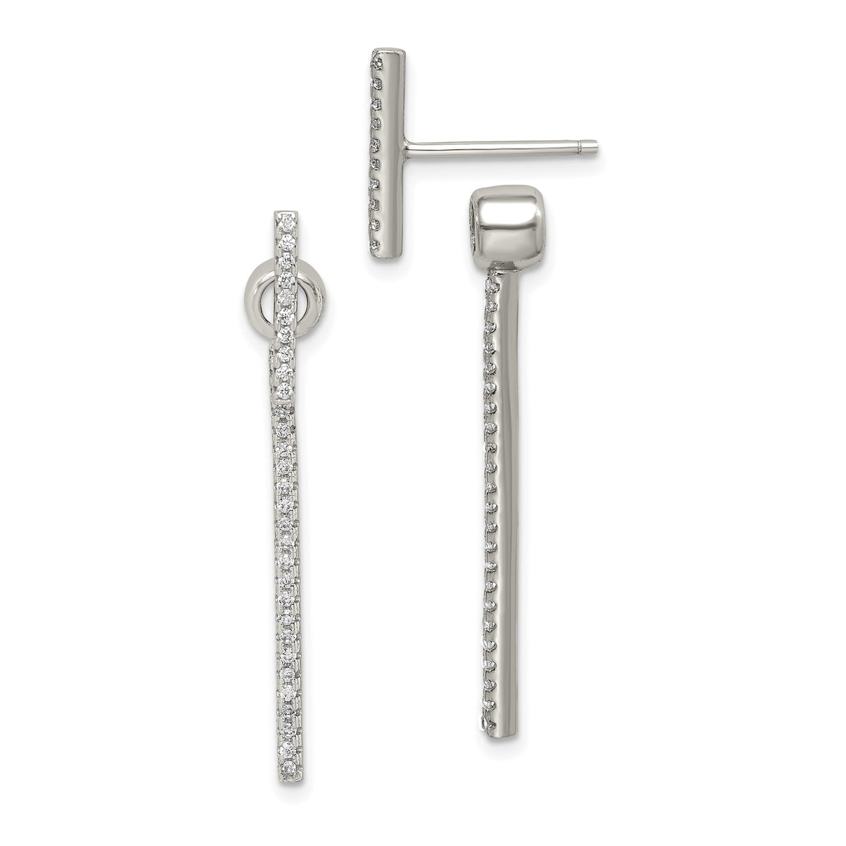 Sterling Silver Drop Earrings with Cubic Zirconia, Vertical Bar Dangle Minimalist Style