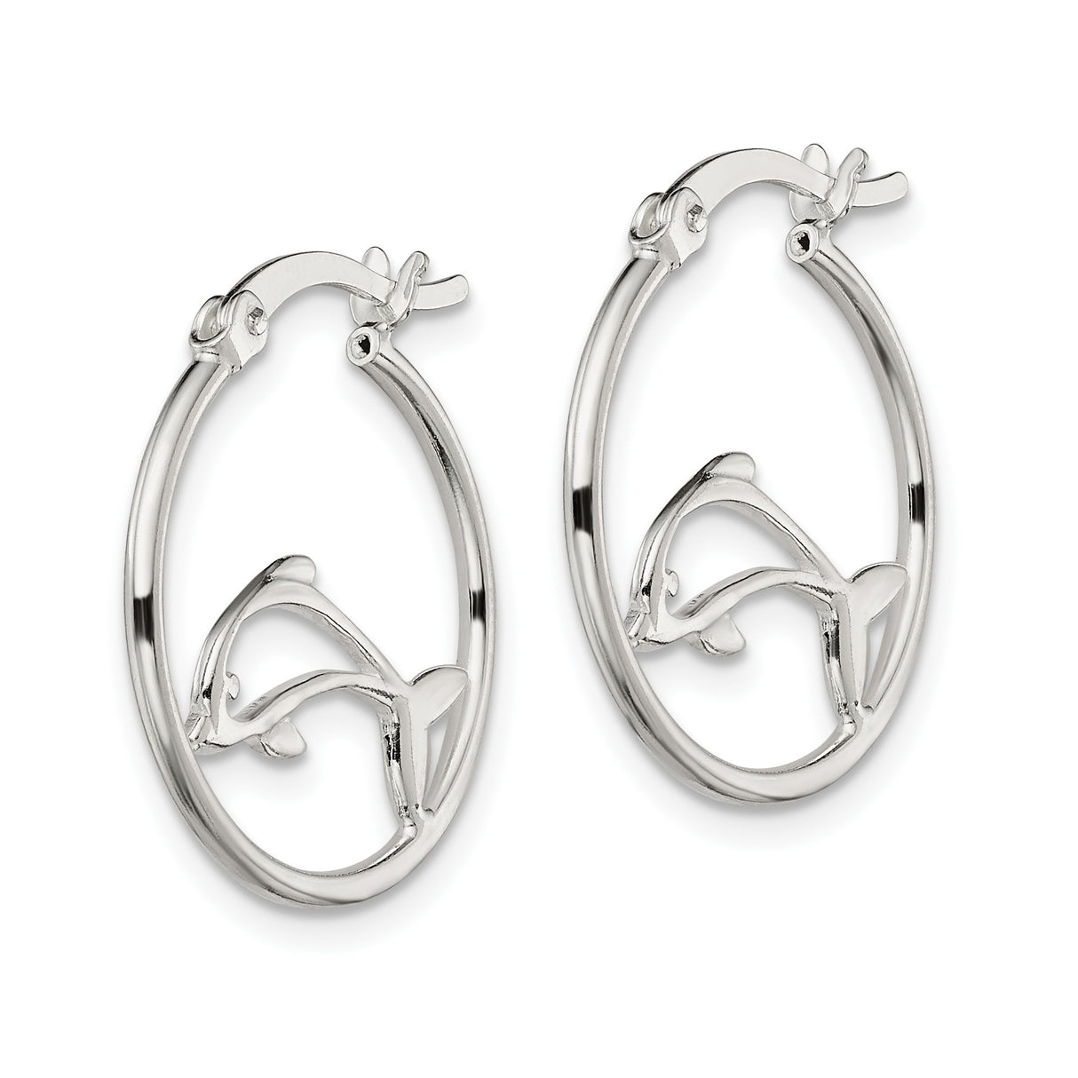 Sterling Silver Dolphin Hoop Earrings with Openwork Design, Nautical Marine Theme for Women and Girls