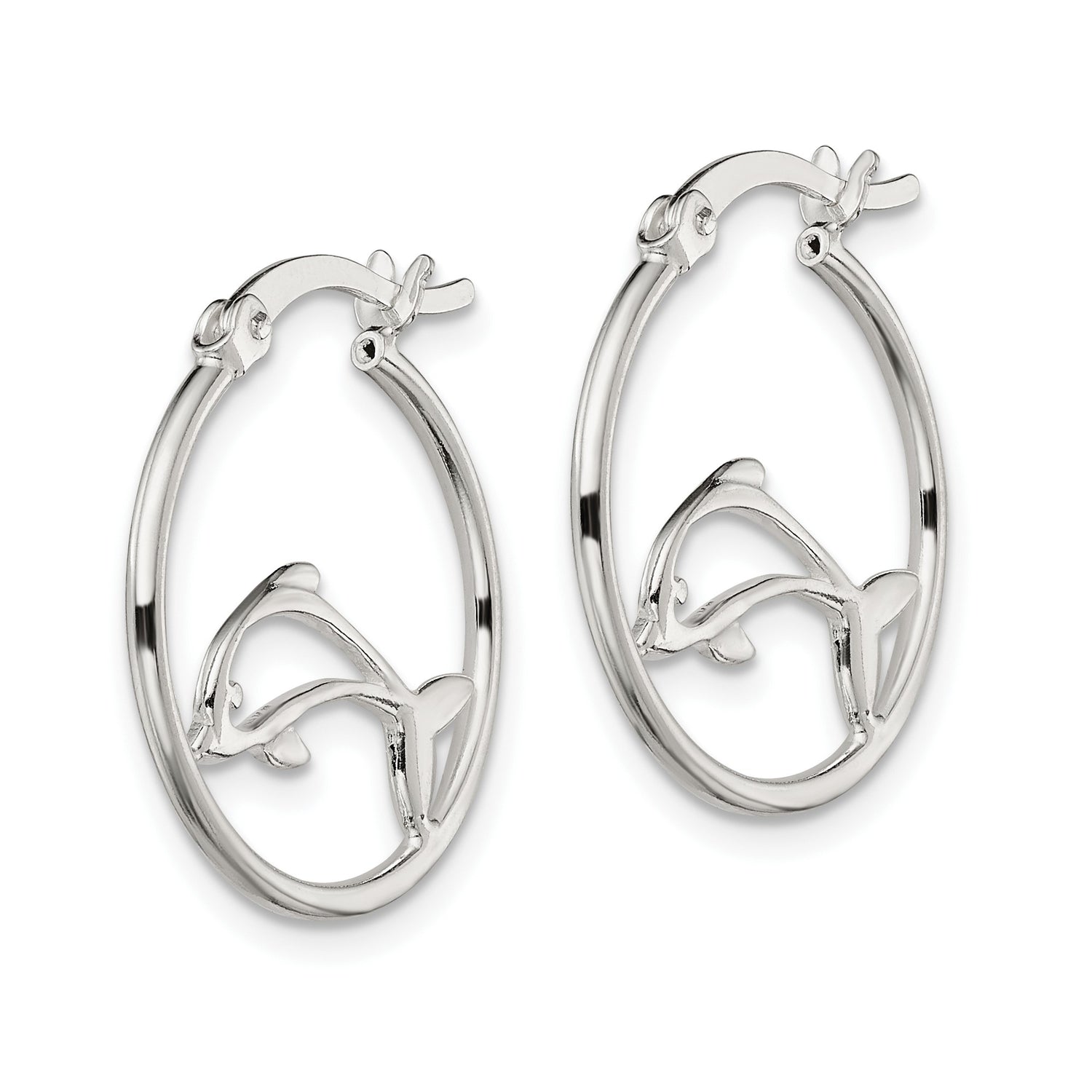 Sterling Silver Dolphin Hoop Earrings with Openwork Design, Nautical Marine Theme for Women and Girls