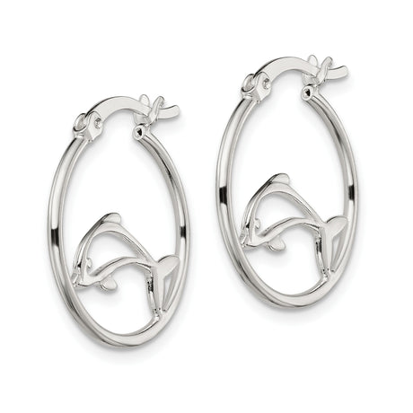 Sterling Silver Dolphin Hoop Earrings with Openwork Design, Nautical Marine Theme for Women and Girls