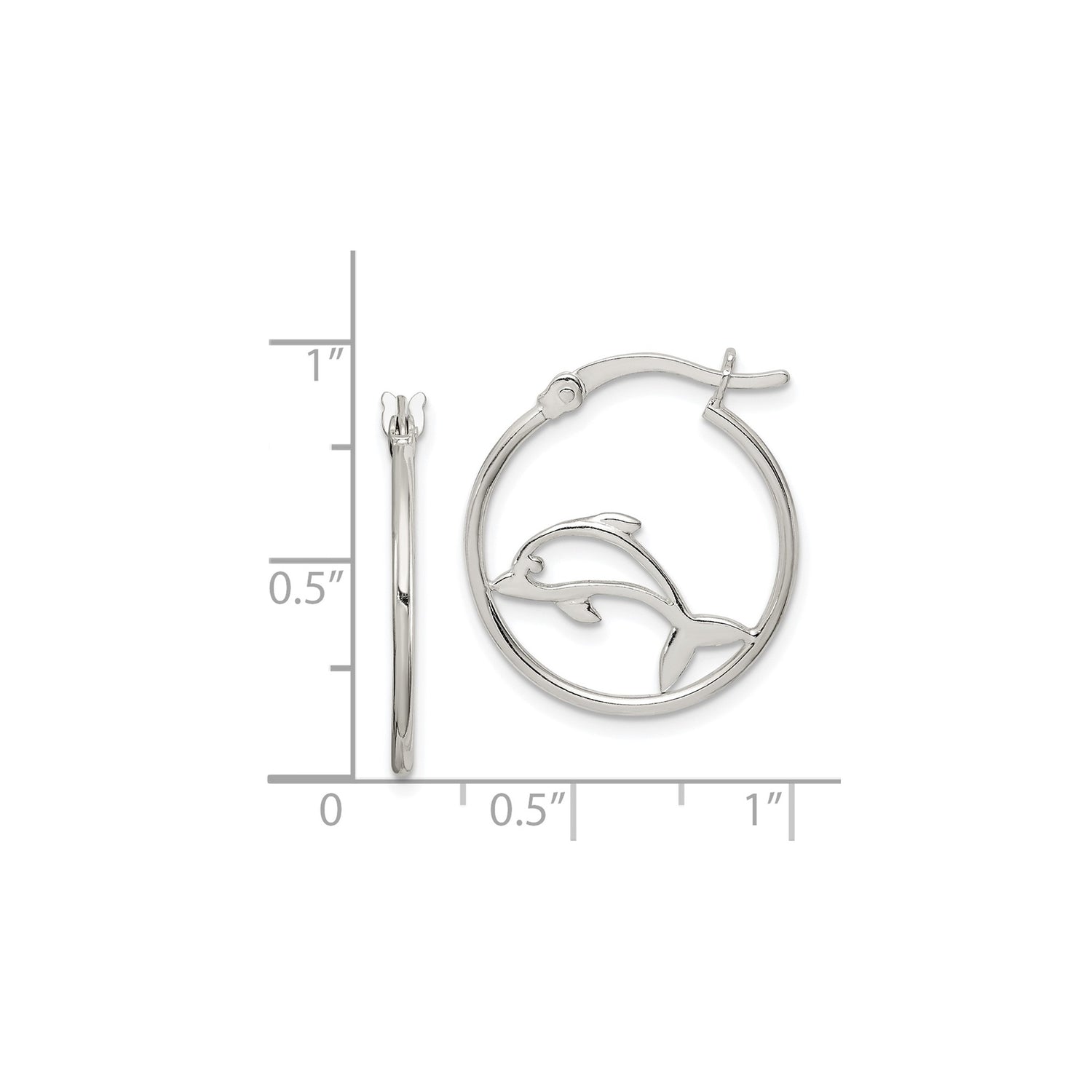 Sterling Silver Dolphin Hoop Earrings with Openwork Design, Nautical Marine Theme for Women and Girls
