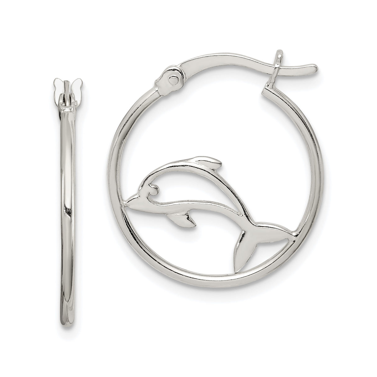 Sterling Silver Dolphin Hoop Earrings with Openwork Design, Nautical Marine Theme for Women and Girls
