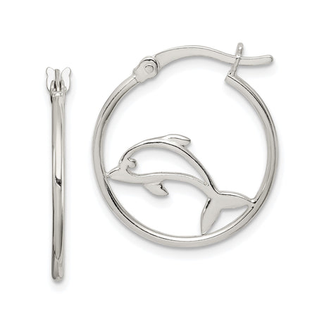 Sterling Silver Dolphin Hoop Earrings with Openwork Design, Nautical Marine Theme for Women and Girls