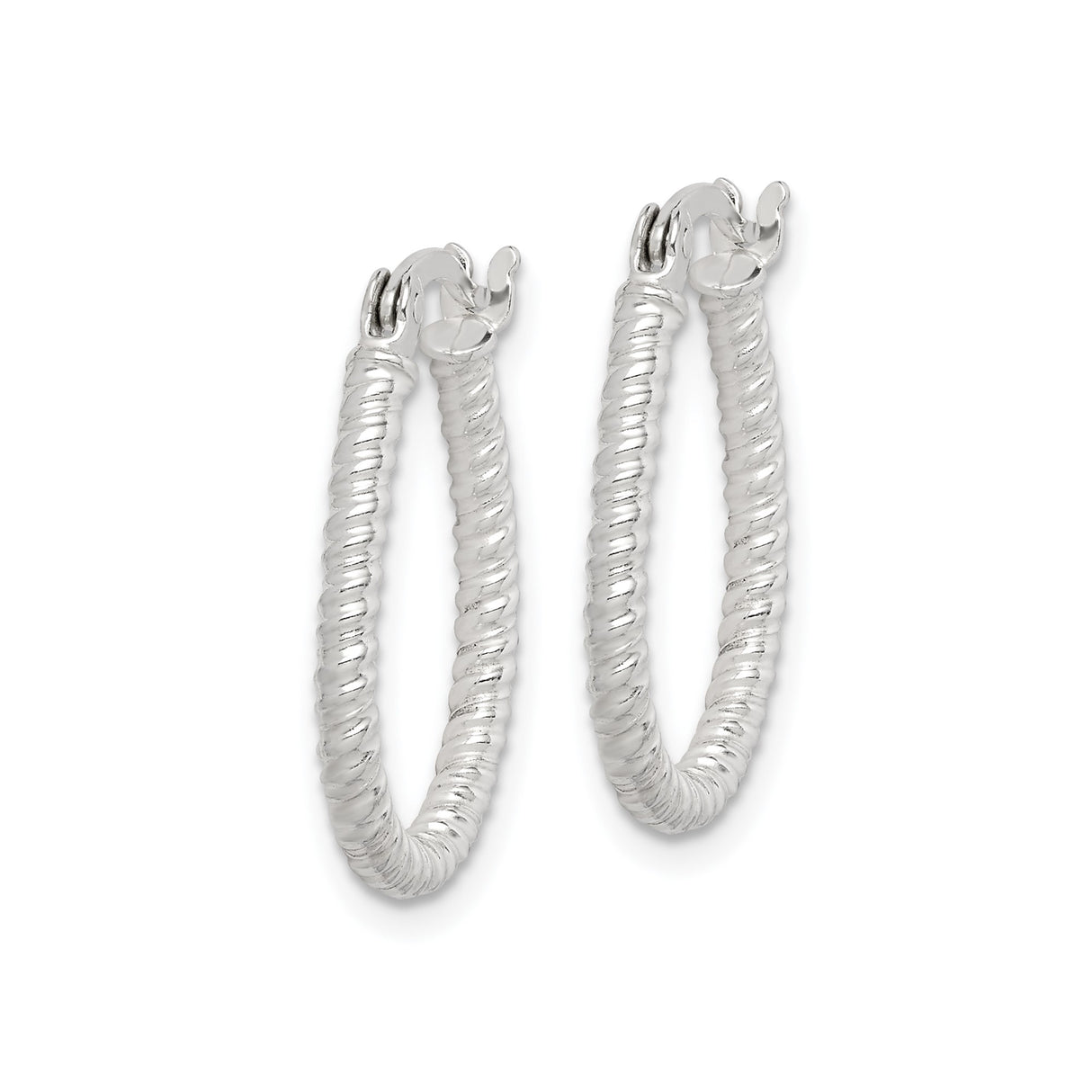 Sterling Silver Twisted Rope Texture Oval Hoop Earrings with Latch Back Closure