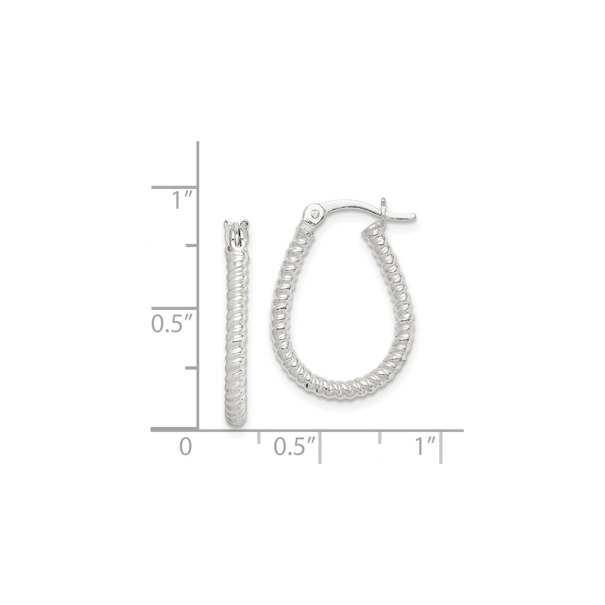 Sterling Silver Twisted Rope Texture Oval Hoop Earrings with Latch Back Closure