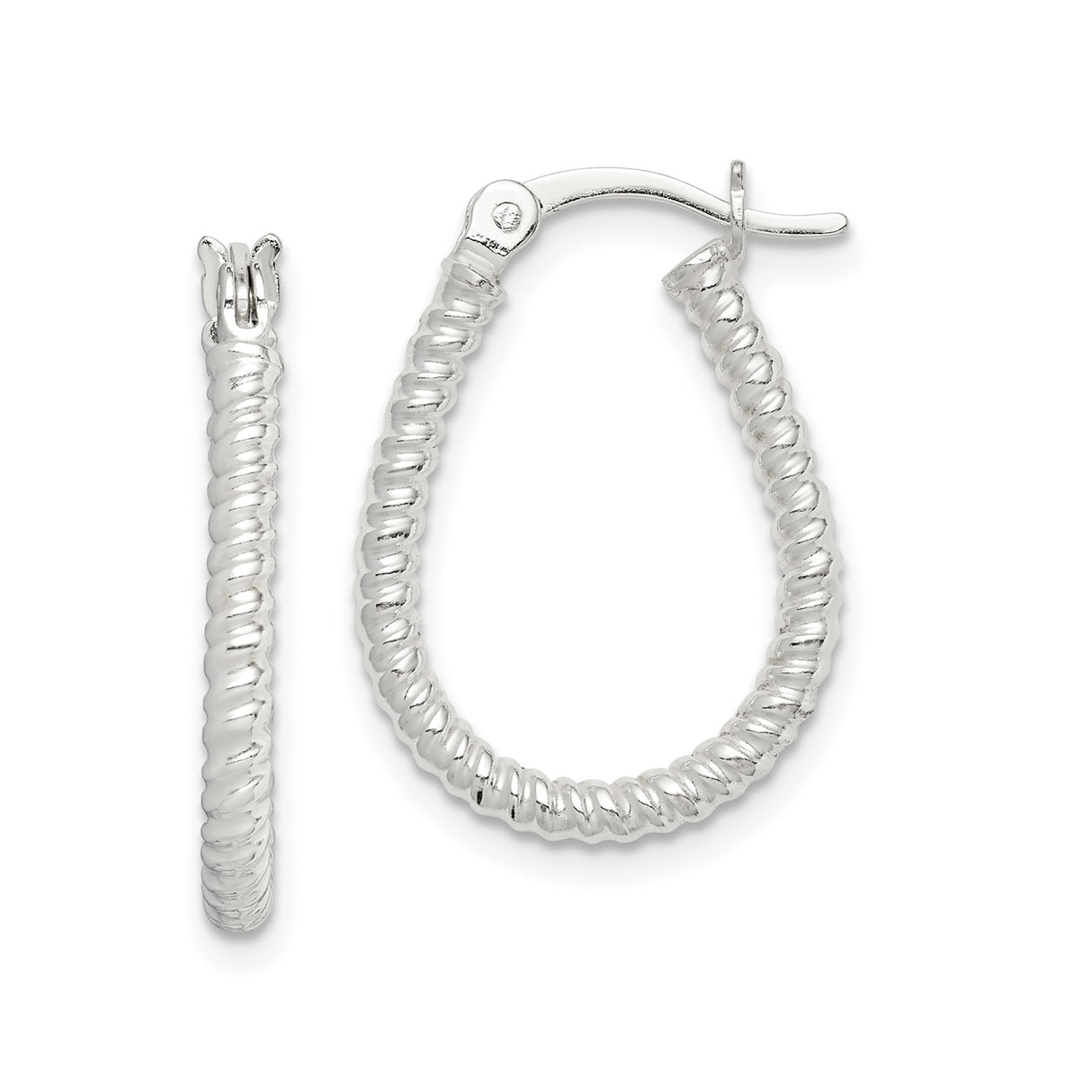 Sterling Silver Twisted Rope Texture Oval Hoop Earrings with Latch Back Closure