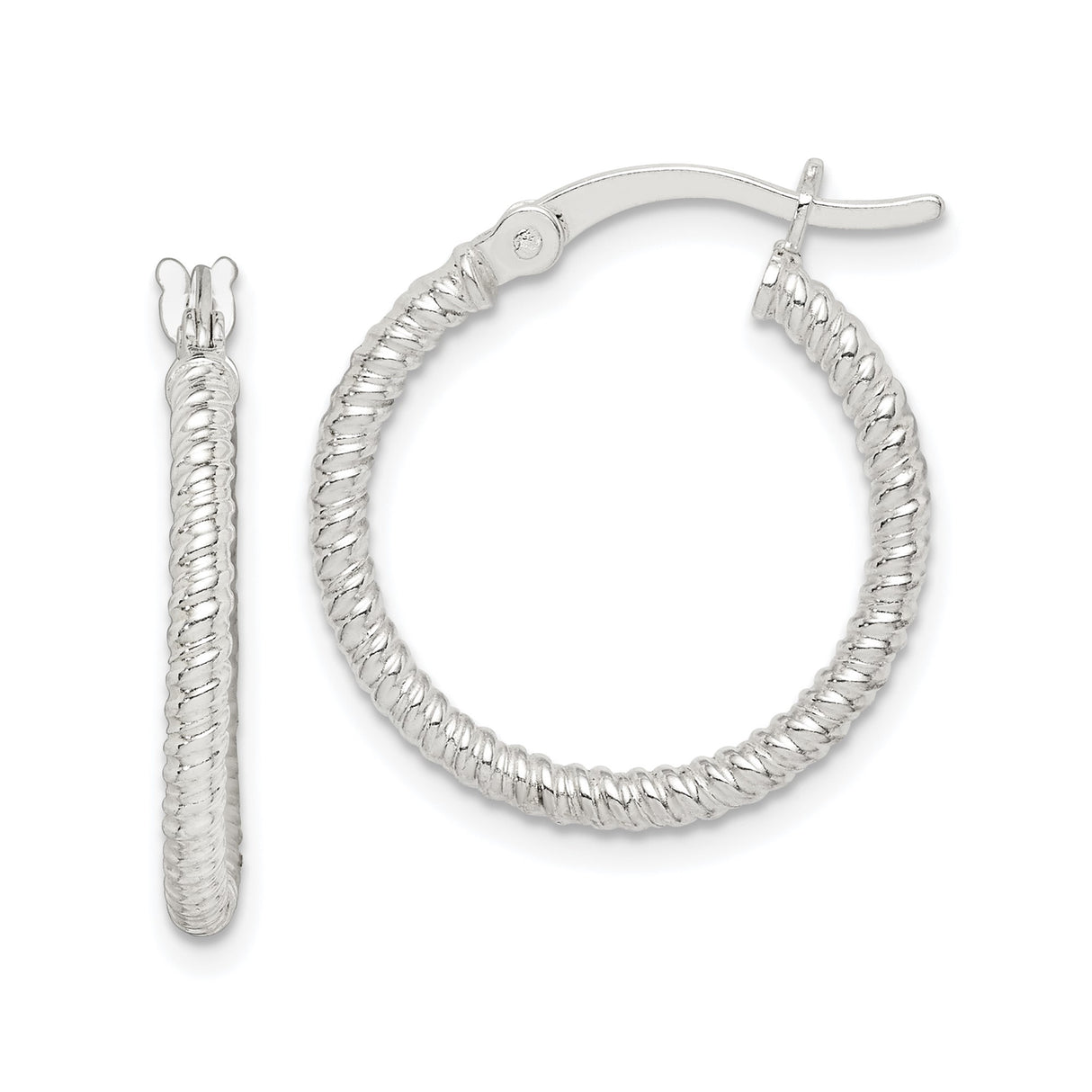 Sterling Silver Hoop Earrings, Twisted Rope Design, Classic Lightweight Round Hoops for Women