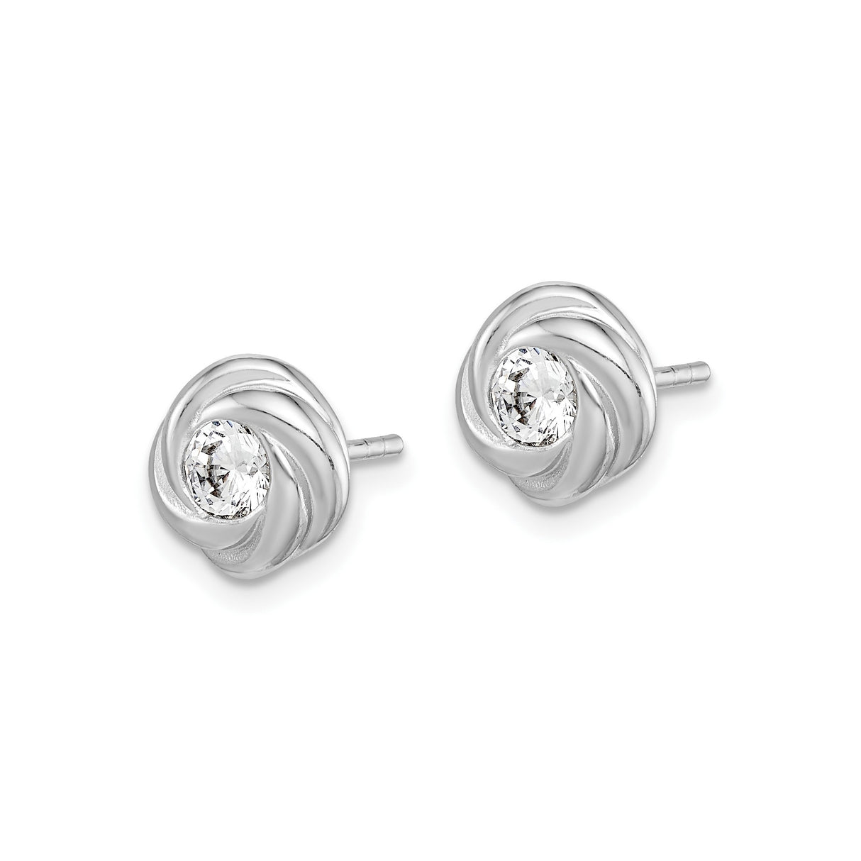 Sterling Silver Knot Stud Earrings with Round Cubic Zirconia, Twisted Love Knot Design
