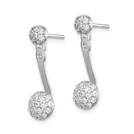 Sterling Silver Jacket Earrings with Cubic Zirconia, Dual Ball Drop Front-Back Design
