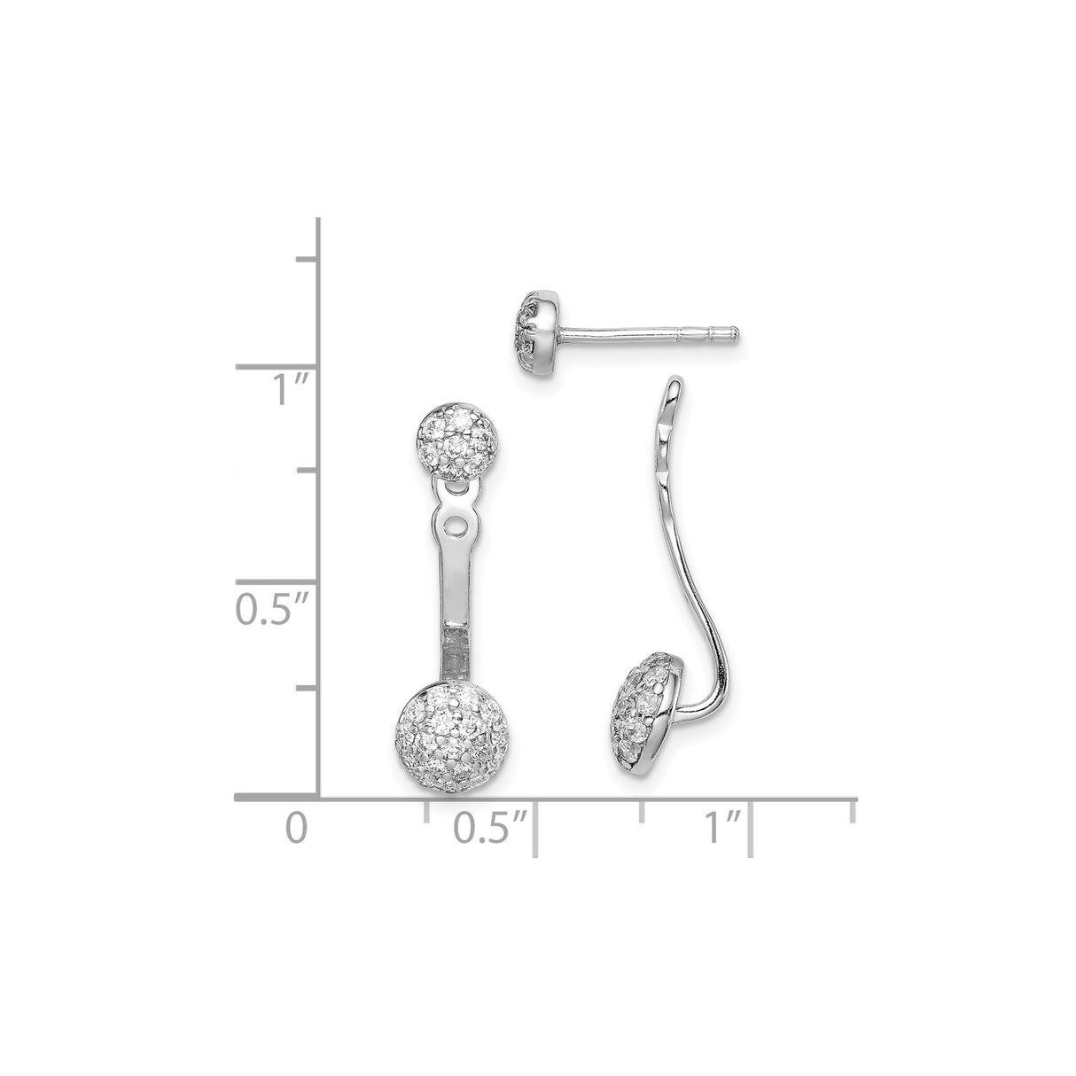 Sterling Silver Jacket Earrings with Cubic Zirconia, Dual Ball Drop Front-Back Design