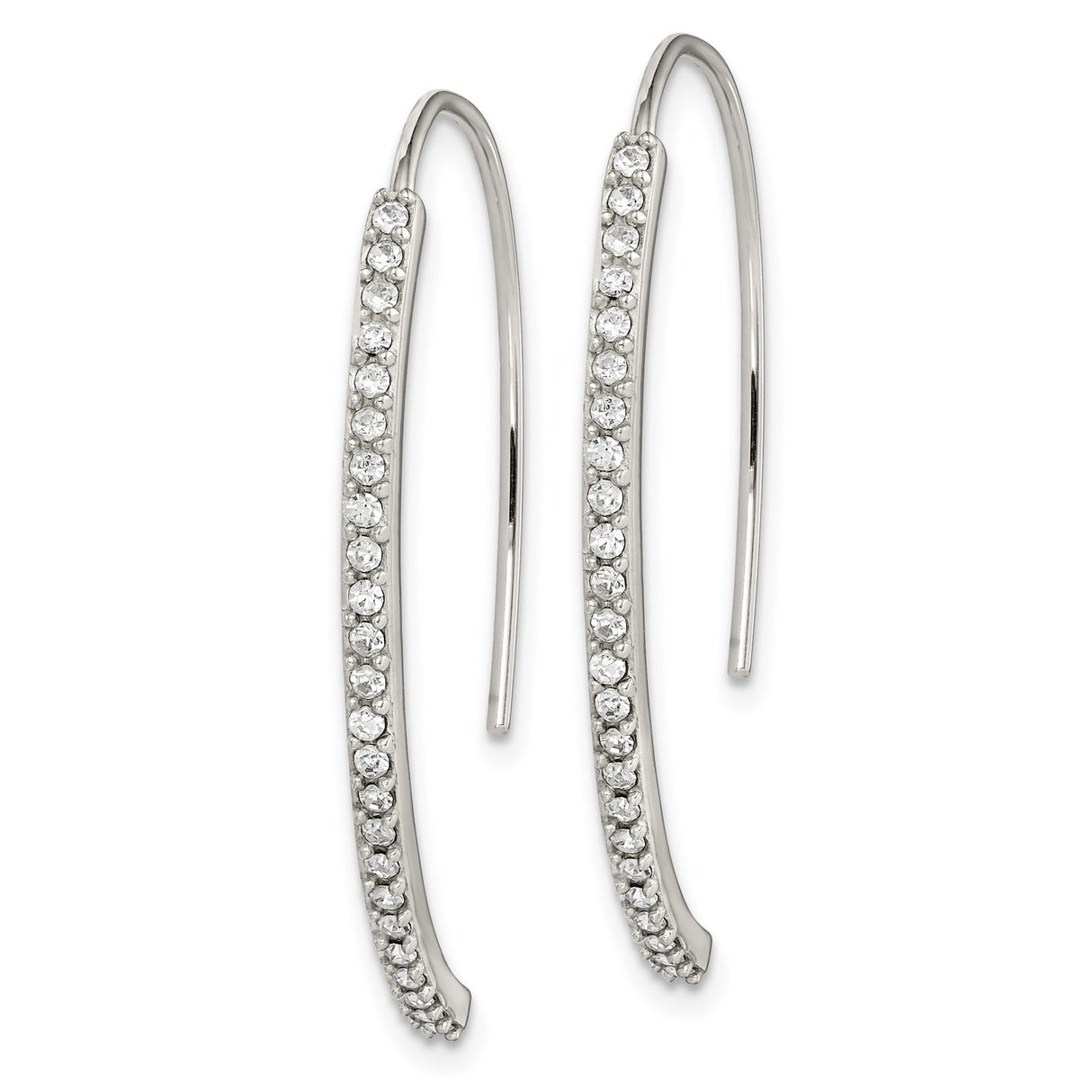 Sterling Silver Threader Earrings with Cubic Zirconia Accents, Curved Linear Minimalist Design
