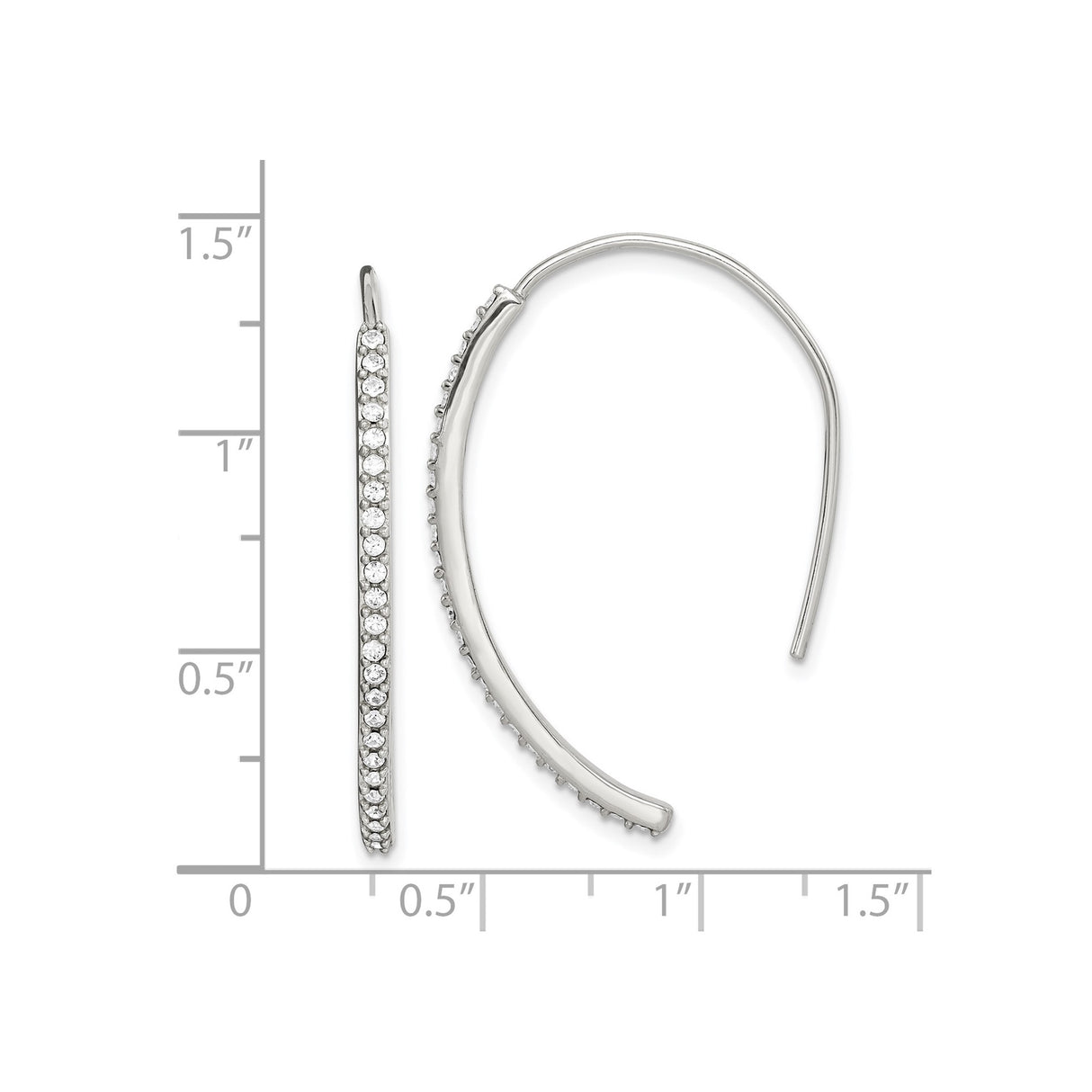 Sterling Silver Threader Earrings with Cubic Zirconia Accents, Curved Linear Minimalist Design